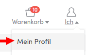 Dropdown menu showing "Mein Profil" option under user icon
